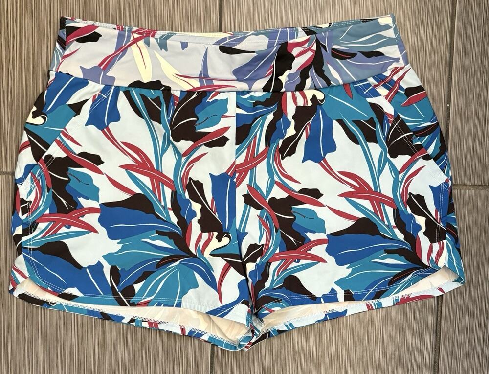 Duluth Trading Women's AKHG Lost Lake Swim Shorts Size 14 Blue Floral Brief Line